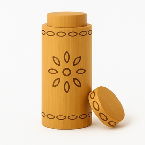Pot de rangement écologique en bambou de qualité supérieure avec couvercle, design bohème, récipient de cuisine cylindrique - Product Image 2