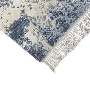 Hand Knotted Wool Abstract Area <b>Rug</b> in Ivory <b>Grey</b> Blue Modern Distressed Pattern for Living Room <b>Bedroom</b> Hotel Decor - Product Image 5