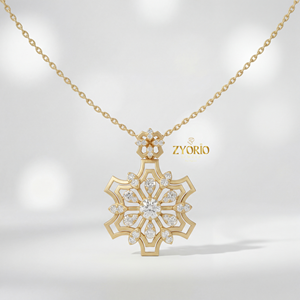 Colgante de Diamantes Florales Geométricos Plateados con Cadena de Eslabones Chapada en Oro, Diseño Moderno y Lujoso para Mujer, Ideal para Bodas, Compromisos y Aniversarios - Product Image 2