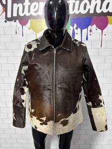 Blouson en cuir de vachette pour homme White Stitch International, imprimé animal, col rabattable, fermeture éclair, hiver, décontracté, épais, imitation cuir - Product Image 2