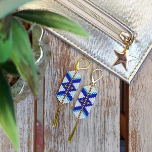Handmade Beaded Earrings Blue White <b>Pattern</b> Gold Hook Fashionable Jewelry Exquisite Design - Product Image 4