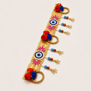 Décoration artisanale pour porte, motif œil porte-bonheur Bandhanwar, avec Latkan floral doré, pour la fête de Diwali, les mariages et l'entrée de la maison - Product Image 4