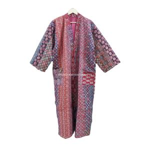 Albornoz indio de algodón Ajakh estampado Patchwork diseñador Maxi vestido Kimono estilo Kantha ropa de dormir de talla grande Premium térmico - Product Image 1