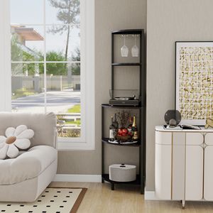 Ripiano d'angolo a 5 livelli con luce a LED e porta USB alto in piedi porta vetro stretta libreria per Display a parete - Product Image 1