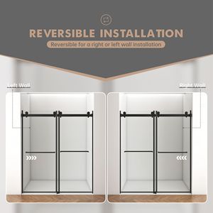 56-60 \ "W X 76 \" H senza telaio doppia porta scorrevole 3/8 \ "in vetro temperato facile pulizia cappotto nero opaco tampone 3 anni di garanzia - Product Image 4