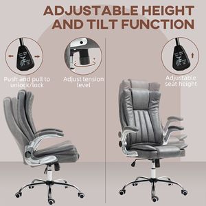 Sedia da Ufficio Ergonomica con Schienale Alto, Braccioli Imbottiti Ribaltabili, Inclinazione e Altezza Regolabili, Base in Nylon Marrone Scuro, Design Reclinabile - Product Image 4