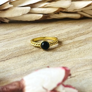 High Quality Boho Braided <b>Black</b> Onyx <b>Ring</b> Brass Jewelry <b>Women</b> 18k Gold Plated Dainty Band Wholesale/OEM/ODM Bohemian - Product Image 1