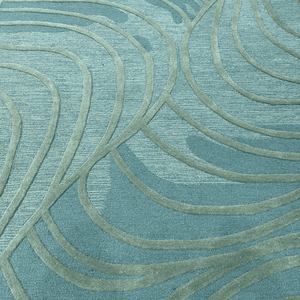 Alfombra Rectangular Moderna de Lana Hecha a Mano con Diseño Abstracto de Ondas Fluidas en Tonos Azul Agua y Verde Azulado, Patrón de Bucle Contemporáneo - Product Image 2