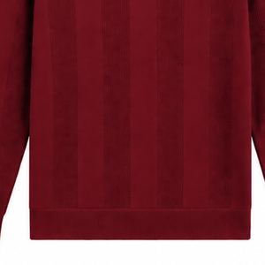 Burgundy <b>Mens</b> <b>Long</b> <b>Sleeve</b> Knitted <b>Polo</b> <b>Shirt</b> Textured Stripe Pattern Ribbed Collar Cuffs Smart Casual Pullover Fashion Top - Product Image 6