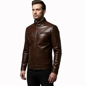 Chaqueta Cafe Racer de cuero genuino marrón para hombre, chaqueta de motociclista vintage, chaqueta de motociclista de cuero auténtico, abrigo de cuero clásico con cremallera - Product Image 2