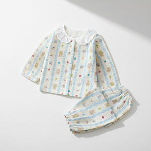 Ropa de Dormir de Verano para Mujer, con Botones al Frente, Suave y Transpirable, de Poliéster/Algodón, Manga Larga - Product Image 3