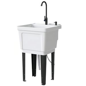 Lavatoio Portatile Bianco da 87 Litri con Dispenser di Sapone per Uso Domestico in Lavanderia o Stanza dei Bucato - Product Image 1