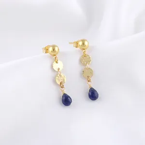 Pendientes de Tanzanita Natural en Forma de Pera Pequeña, de Latón con Baño de Oro de 18k, con Cadena y Diseño de Gema, Pendientes Colgantes de Moda - Product Image 1