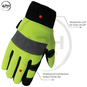 High Visibility Yellow Mechanics Work Gloves Black Synthetic <b>Leather</b> Reinforced Palm Touch Screen Reflective <b>Strip</b> Hand Gloves - Product Image 3