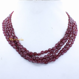 Memoria Jewels Handmade Luxury Fashion 5 Layered Cabochon Natural <b>Ruby</b> Red Loose Gemstones Spiritual Beads 18" Necklace - Product Image 2