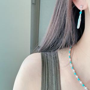 Ensemble de boucles d'oreilles en argent et collier en turquoise, bijoux en perles d'eau douce naturelles, vente en gros et au détail disponible - Product Image 4
