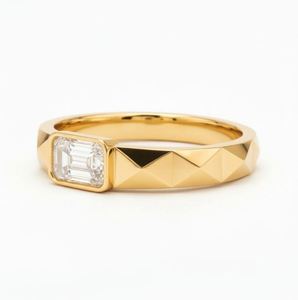 Emerald Cut <b>Mens</b> <b>Ring</b> 925 Sterling <b>Silver</b> Yellow Gold Plated Classic Statement Band Minimalist Engagement <b>Ring</b> - Product Image 3