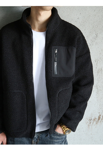 OEM front zip pocket custom men <b>shearling</b> berber coat outwear sherpa fleece <b>jacket</b> - Product Image 2