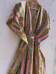 Women's Floral Print 100% Cotton Maxi <b>Kaftan</b> Dress V Neck Batwing Sleeves Drawstring Eco-Friendly Breathable Handmade <b>Beach</b> - Product Image 1
