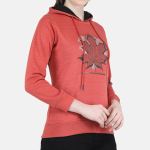 <b>Women's</b> <b>Red</b> Solid Front Hooded <b>Sweatshirt</b> Full Sleeve Casual Knitted Cotton Blend Winter Wear - Product Image 4