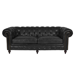 Elegant Genuine Leather Two Seater Chesterfield <b>Sofa</b> with Quilted Upholstery & Rolled Arms Solid Wood <b>Legs</b> Classic Lounge Couch - Product Image 1