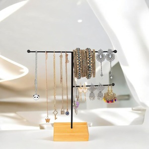 Compact Dual Tier Jewelry Display Stand With Earring Bar Necklace Hooks <b>Bracelet</b> Holder Sturdy Base <b>Smart</b> Organized Vanity - Product Image 1