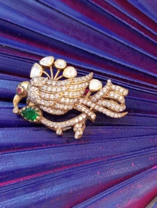 <b>Gold</b> Plated Bird Brooch with Moissanite and Polki Pave Setting Unisex Wedding Fashion Accessory for <b>Clothes</b> - Product Image 6