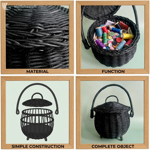 <b>Black</b> Handwoven Traditional Rattan Basket with Lid Woven <b>Storage</b> Candy <b>Box</b> Decorative Organizer <b>for</b> Home Halloween Tabletop - Product Image 3
