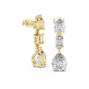 Pear and Emerald Cut Diamond Drop Earrings in Solid Gold or Sterling Silver Elegant Collet Setting Dangle Jewelry for Women - Product Image 3
