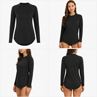 Baju Renang Wanita Ukuran Besar Model Modest Lengan Panjang dengan Bra Terpadu, Bahan Solid, Breathable, UPF 50+, Cepat Kering