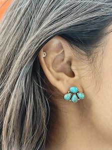 Turquoise Sterling <b>Silver</b> <b>Stud</b> Earrings Handmade Western Petal Design Jewelry for Women - Product Image 3