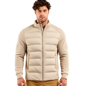 Veste matelassée beige pour homme, col montant, coupe-vent, décontractée, hiver, avec fermeture éclair, coupe régulière, rembourrage en polyester - Product Image 1