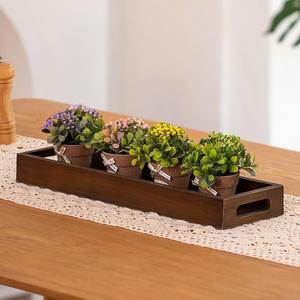 Bandeja Decorativa Rectangular Larga y Estrecha de MDF Hecha a Mano, Centro de Mesa Rústico con Asas Recortadas, Portavelas para Decoración del Hogar - Product Image 1