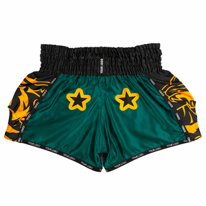 Shorts de Muay Thai personnalisés avec broderie OEM MFG, design de luxe blanc et or, 100% polyester satiné, légers, respirants, coupe large - Product Image 2