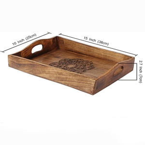 Plateau de service en bois rustique style ferme, finition vieillie, pour hôtel, maison, cuisine, table basse, vente en gros - Product Image 3