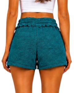Teal Blue Women <b>Drawstring</b> Cotton Terry Shorts Elastic Waist Casual Summer Lounge Wear Soft Pocket Mini Shorts Custom Fashion - Product Image 2