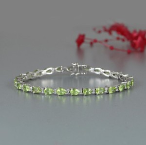 Natural Peridot Stone <b>Charm</b> Bracelet 925 Sterling Silver Green Gemstone Crystal Handmade Fine Jewelry Gift for Women Party - Product Image 2
