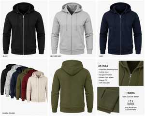 Sweat-shirt à capuche léger et décontracté pour homme, 100 % coton molletonné, avec fermeture éclair intégrale, cordon de serrage et poches kangourou - Product Image 2