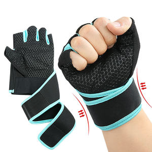 Gants de fitness demi-doigts noirs et bleus en maille respirante avec sangle de poignet réglable antidérapants pour entraînement en salle de sport et musculation unisexe - Product Image 1
