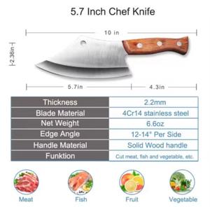 มีดสับเนื้อสไตล์ญี่ปุ่นทำมือจากสแตนเลส พร้อมใบมีดคมและด้ามไม้ - Product Image 5
