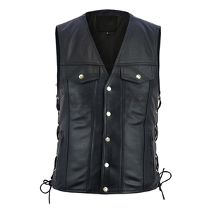 Wholesale Custom Black Leather Motorcycle Biker Vest Manufacturer Men Vintage Sleeveless Genuine Cowhide Jacket Club Riding - Product Image 1