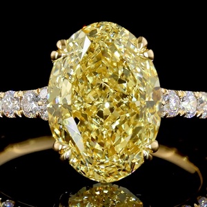 Wholesale IGI Certified 4 Carat Oval Cut Yellow Diamond Engagement Ring 14K Yellow Gold Pave Band Lab Grown Diamond Ring - Product Image 4