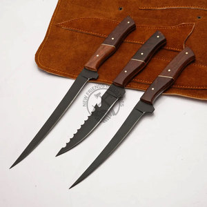 Ensemble de 3 couteaux à fileter le poisson en acier inoxydable faits à la main, lames flexibles, manches en bois de rose, ambidextres, longueurs de lames de 6/7/8 pouces - Product Image 1