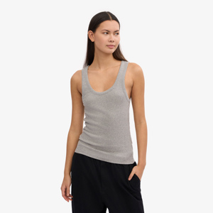Women's Cream Knitted Tank <b>Top</b> Scoop Neck Solid Color Casual Wear Breathable Regular Length 100% Cotton - Product Image 2