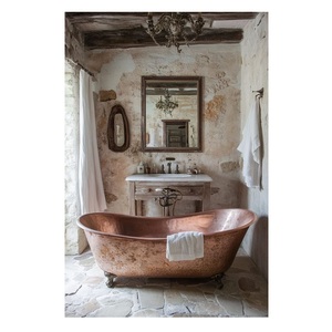 Elegante Bañera Independiente de Cobre Martillado Estilo Antiguo con Patas, de Lujo, Respaldo Alto, Ovalada, Duradera, Portátil y Ecológica. - Product Image 1