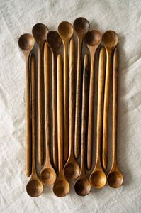 Ensemble de cuillères en bois polies à la main, design minimaliste, couverts durables pour le camping et la maison, ensemble de couverts pour couper le fromage - Product Image 1