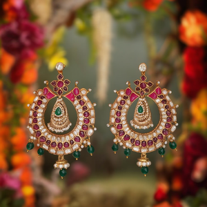 Kemp Stone Designer Zircon <b>Pearl</b> <b>Diamond</b> <b>Earring</b> Set-Trendy Ethnic Wedding Jewelry - Product Image 3