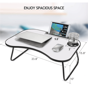 Portable Gray & White Matte Metal Wood Laptop <b>Desk</b> 26.5 X 18.5 Inches <b>Foldable</b> Design with Cup Holder for Home or Office - Product Image 4