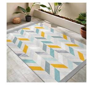 Tapis d'appoint géométrique de style scandinave, jaune moutarde et gris, motif chevrons, minimaliste, contemporain, grand format - Product Image 3