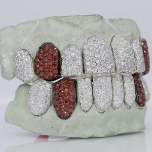 Joyería personalizada Grillz Hip Hop 925 plata esterlina Buss Down Iced Out diamante rojo y blanco dos tonos VVS Moissanite Griiz - Product Image 1